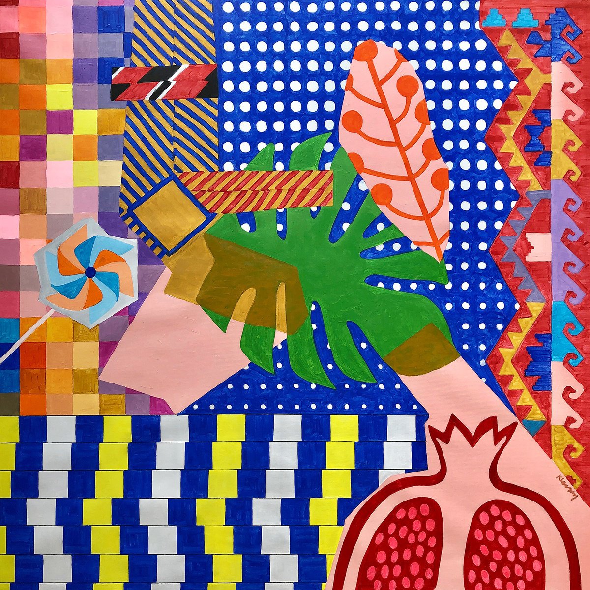 Urban And Pop Abstract Acrylic Painting By Tony Khawam, 40 X 40", Grid Rhythm, Original Artwork