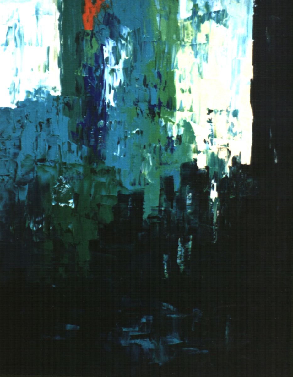 Abstract Landscape Oil Painting By Saroja Van Der Stegen, 30 X 38", Cityscape (Ref#:234-30F), Original Artwork