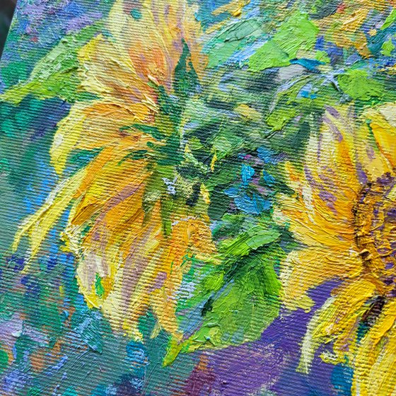 Sunflowers on the windowsill.