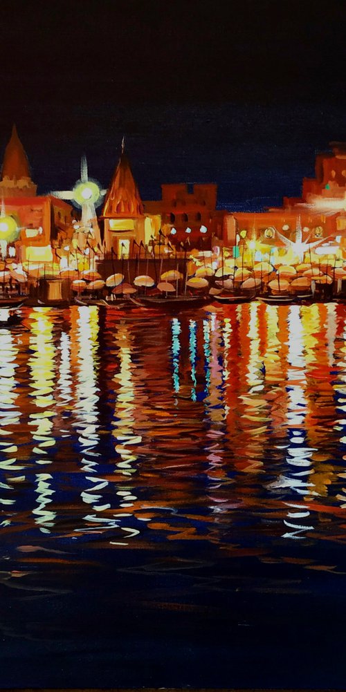 Night Reflections on Varanasi Holy Ganga by Samiran Sarkar