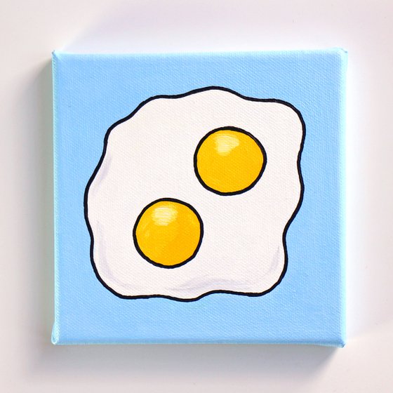 Fried Egg Double Yolk Pop Art Painting On Mini Canvas