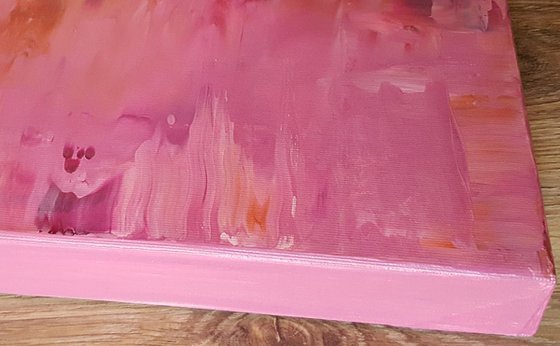 Behind the pink clouds - triptych abstract painting