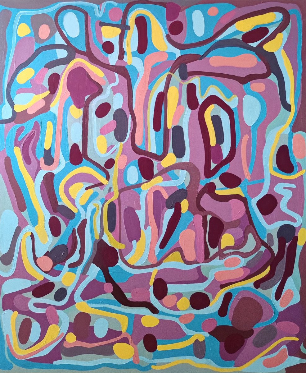 Organic Abstract Oil Painting By Chrissy Guest, 39 X 47, Salty Sea And Lollipops, Original Artwork