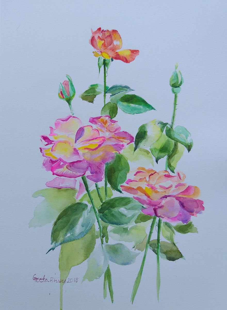 Roses in watercolor by Geeta Yerra
