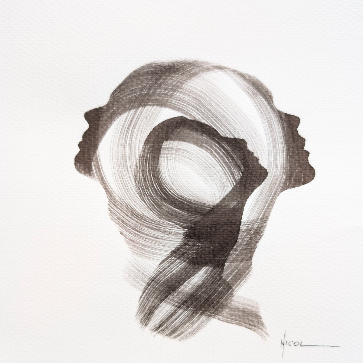 Still Life Ink Drawing By Nicol Vacaru, 8 X 8", Echoes Within, Original Artwork