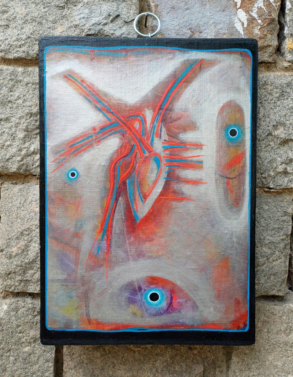 Abstract Acrylic Painting By Stanislav Bojankov, 16 X 22", Composition With Heart-Ix, Original Artwork