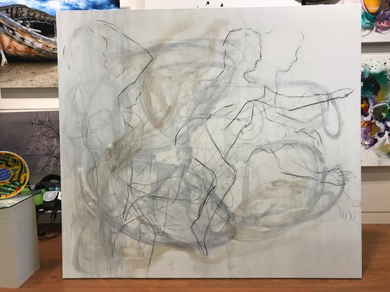 You take my breath away XXL painting, black, white, abstracted couple
