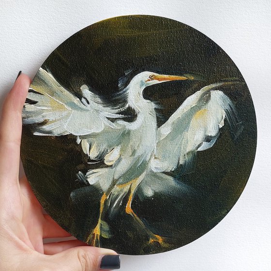 Cattle egret oil painting