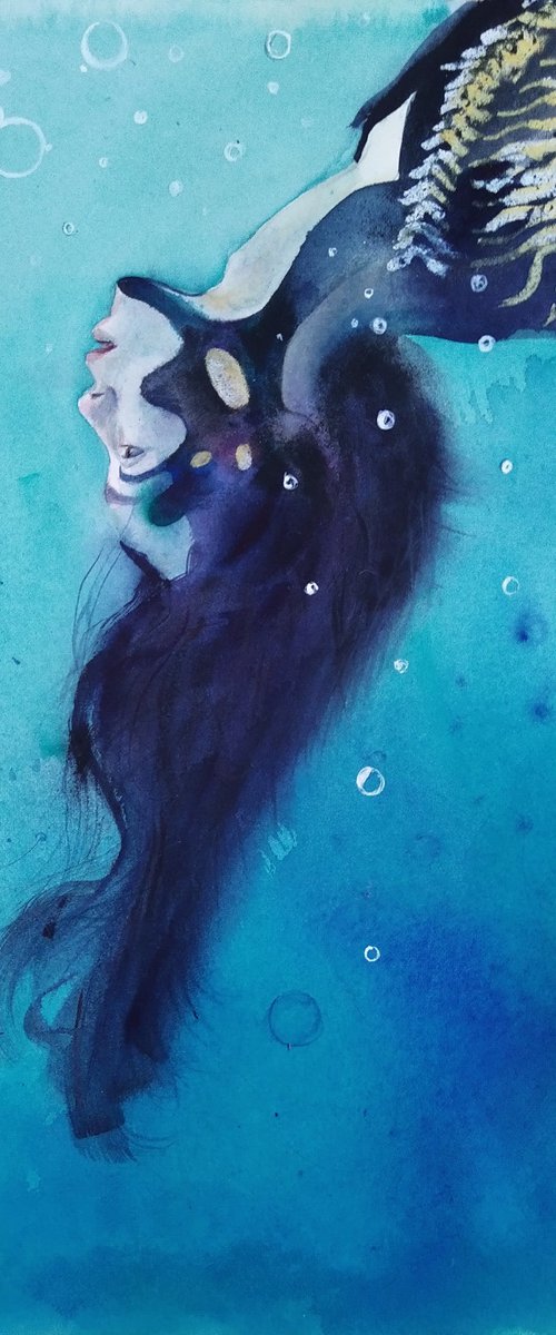 Inspiration. Water #2 (Aqua blue painting. Woman in water) by Irina Bibik-Chkolian