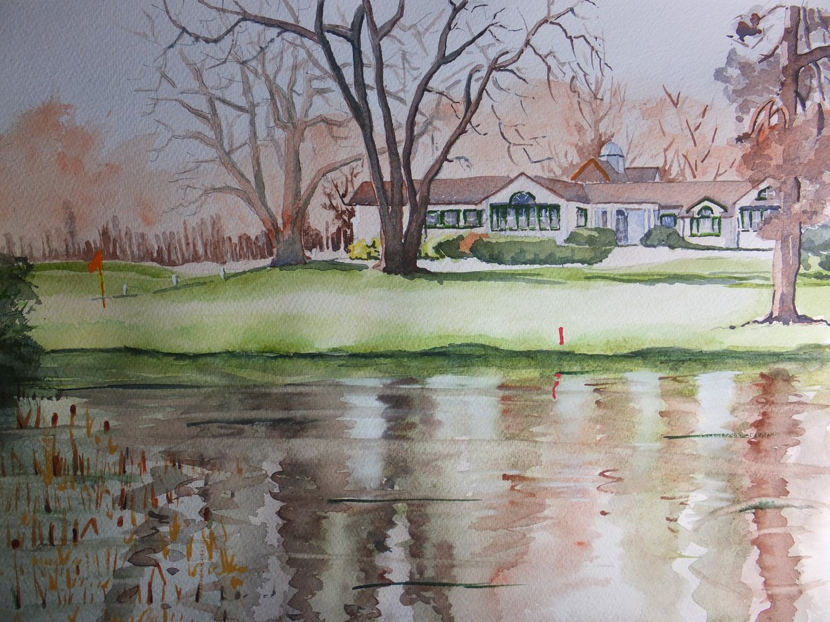 Photorealistic Landscape Watercolour By David Harmer, 19 X 15, Woking Golf Club, Original Artwork