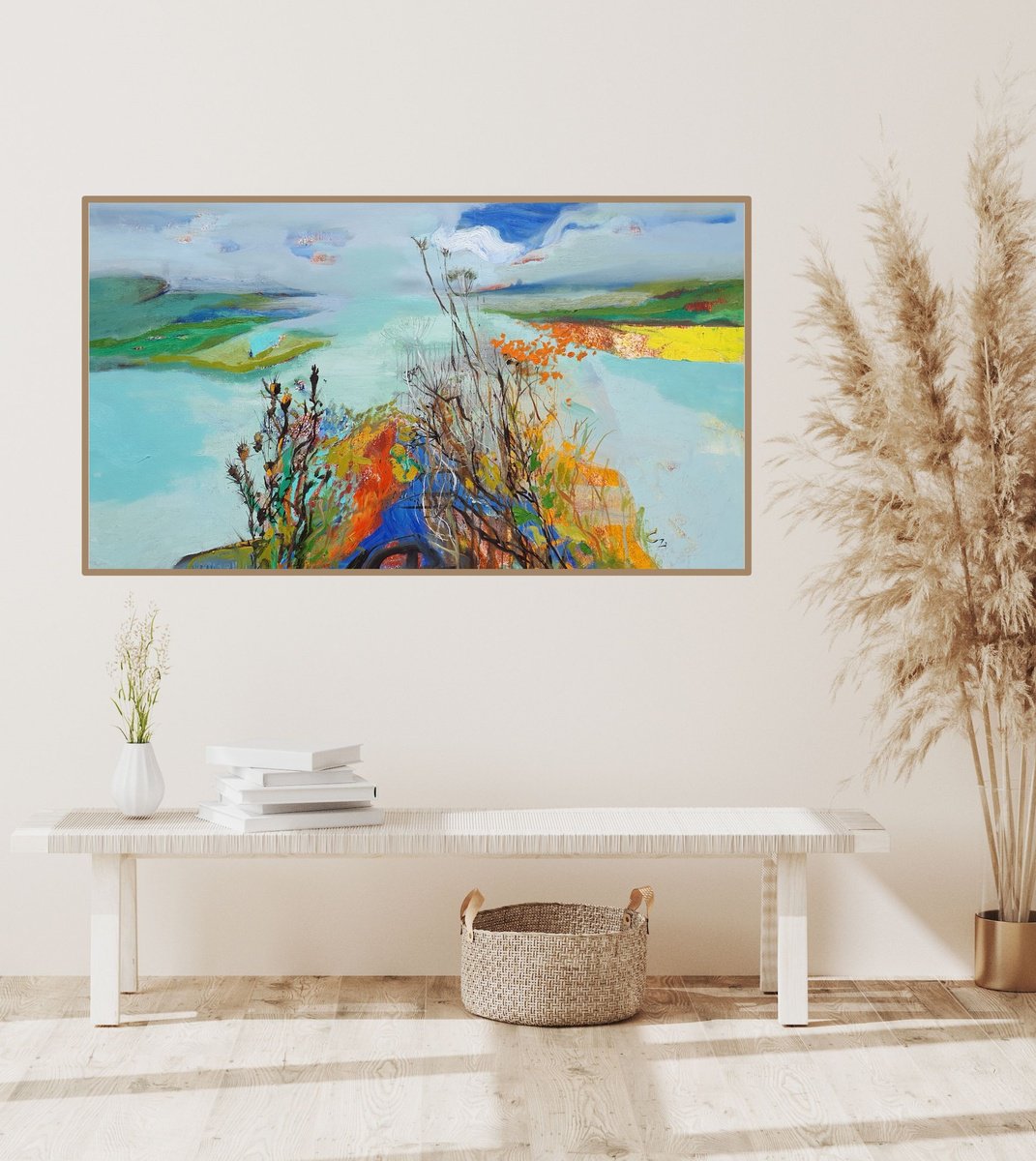 Impressionistic Landscape Oil Painting By Victoria Cozmolici, 47 X 28", Summer, Original Artwork