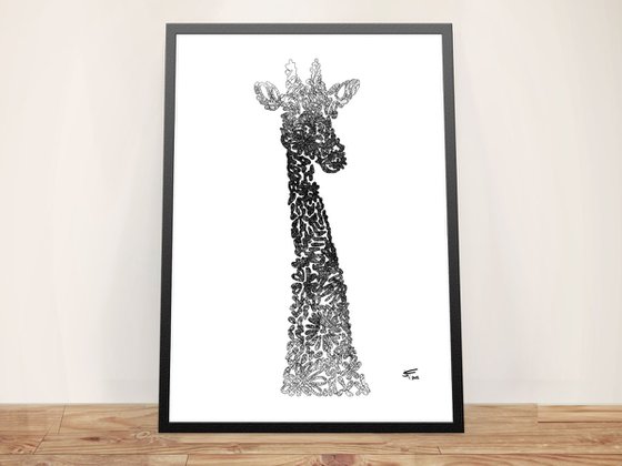 Giraffe, Black and White, Framed Artwork, 16 x20 inches,
