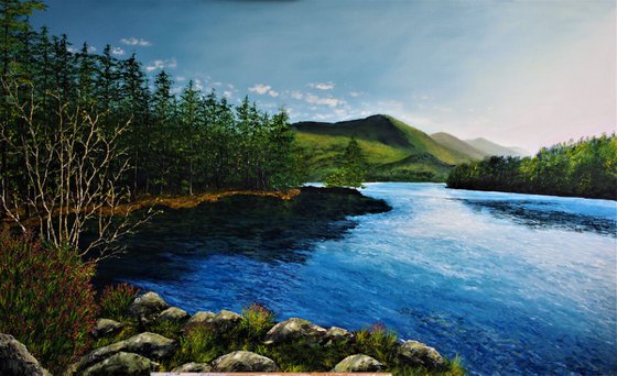 Morning Glow Aross the loch  92cm x 152cm