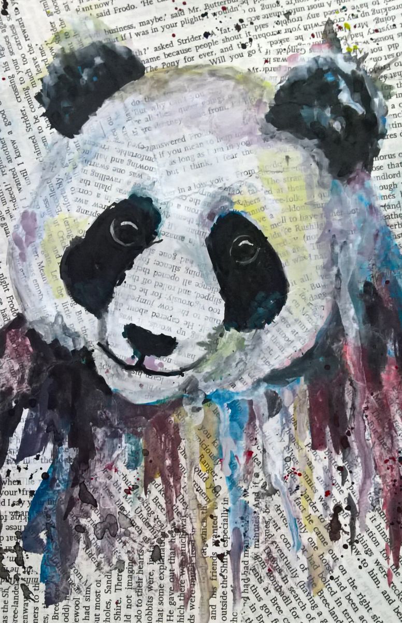 Panda Bear Portrait Acrylic Ink On Book Page Artfinder