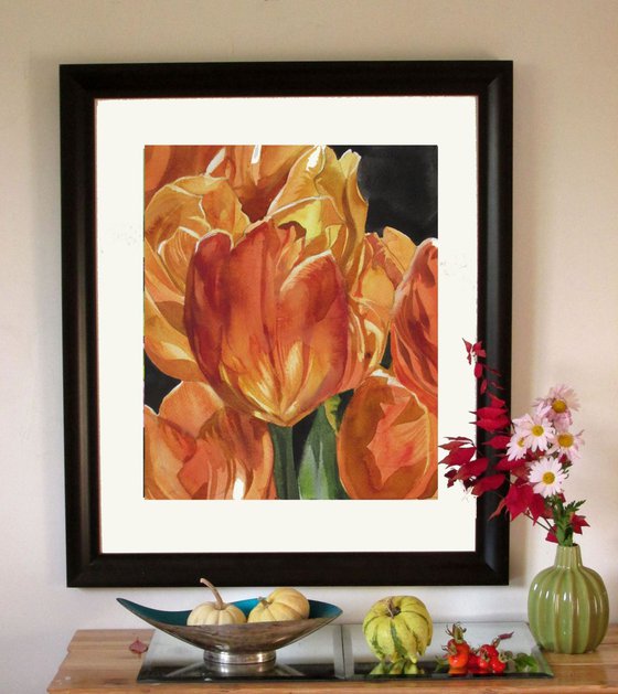 Golden tulips in spring