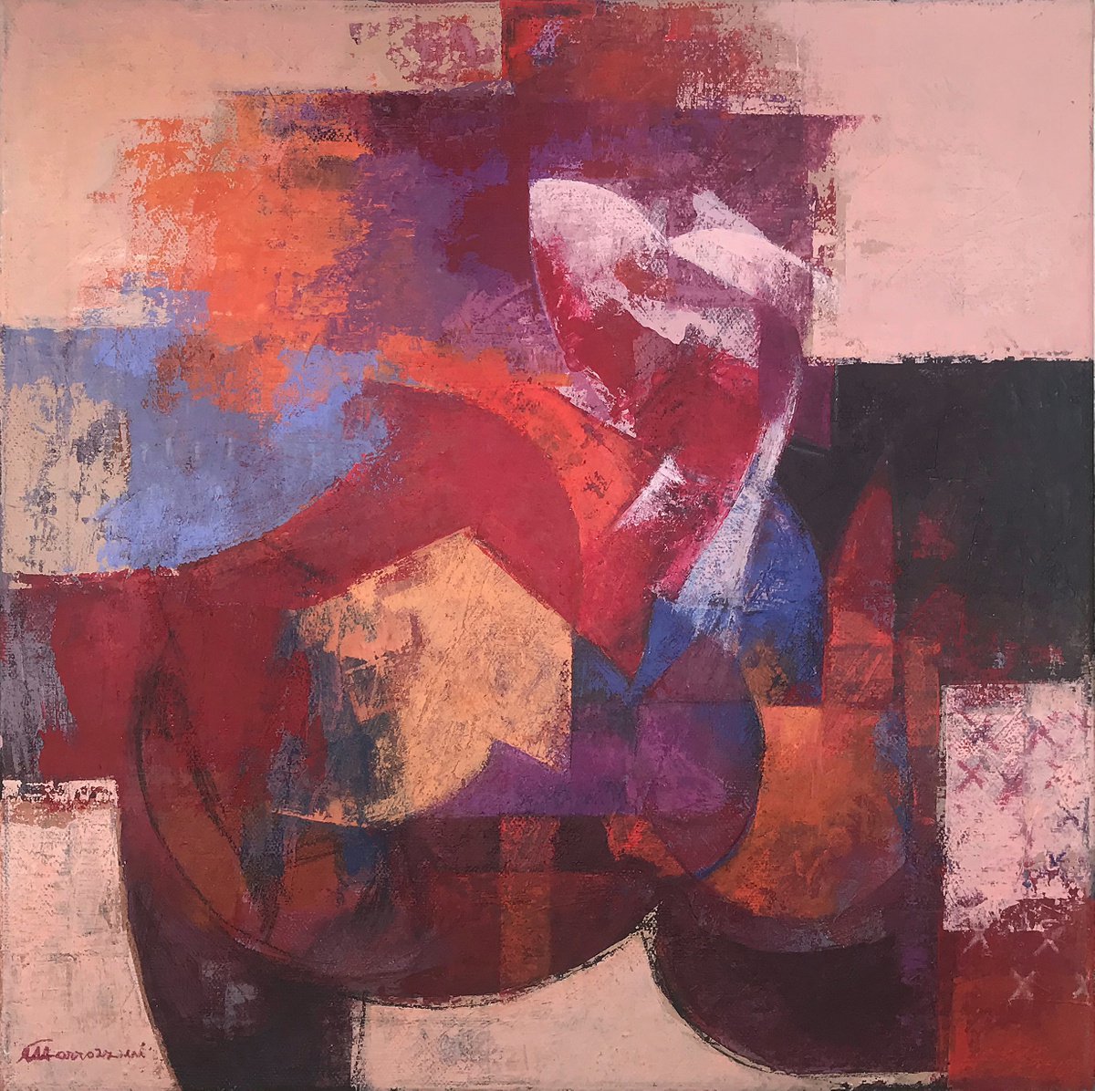 Expressive Painting , The Night When The Red Cardinal Fell In Love With Paloma Blanca By Marcello Carrozzini, 18 X 18, Artwork For Sale On Artfinder