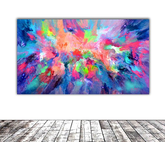 140x80x4 cm Large Ready to Hang Abstract Painting - XXXL Huge Colourful Modern Abstract Big Painting, Large Colorful Painting - Ready to Hang, Hotel and Restaurant Wall Decoration, TITLE: Watching through her Eyes