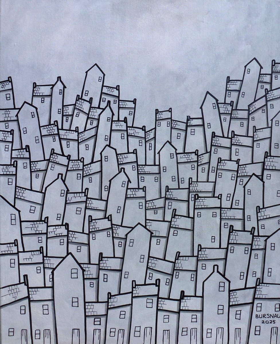 Naive Cityscapes Acrylic Painting By Paul Bursnall, 20 X 24", Lineage, Original Artwork