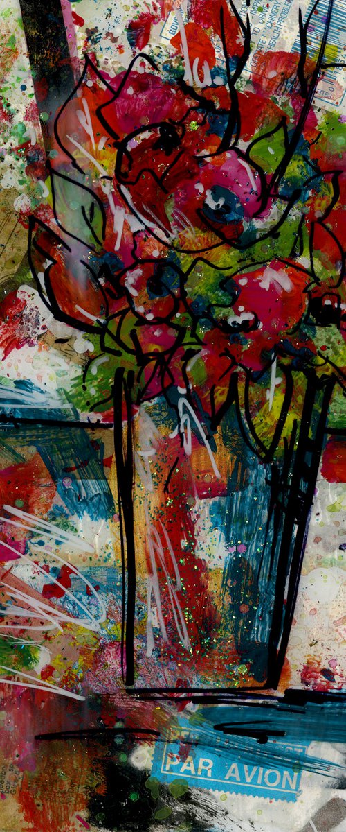 Flowers In Vase 4 - Mixed Media Floral Art by Kathy Morton Stanion by Kathy Morton Stanion
