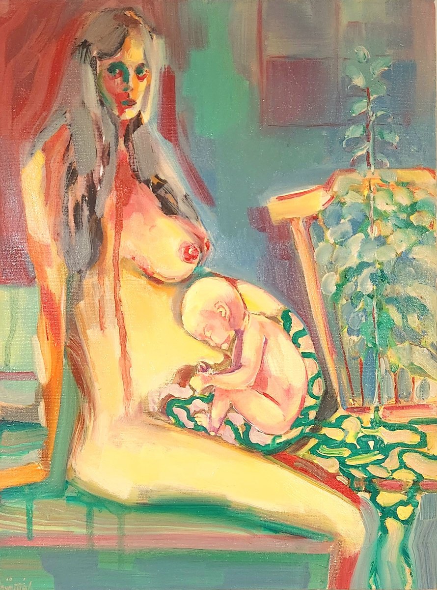 Expressive Portrait Oil Painting By Anahita Amouzegar, 13 X 17, Florescence Of Iternal Sacred, Original Artwork