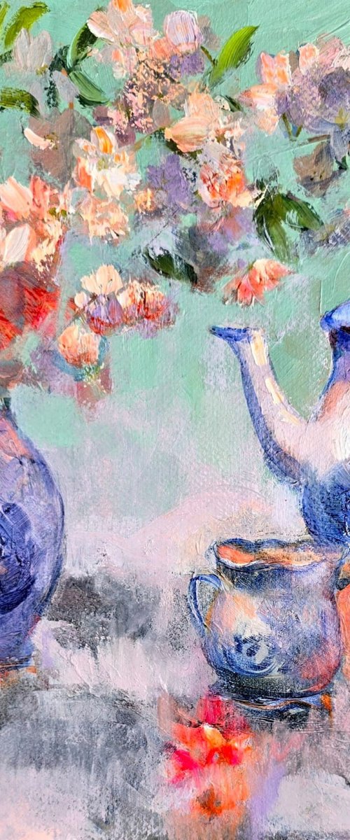Blossoms and Blue Porcelain by Gulshaba Abbasova