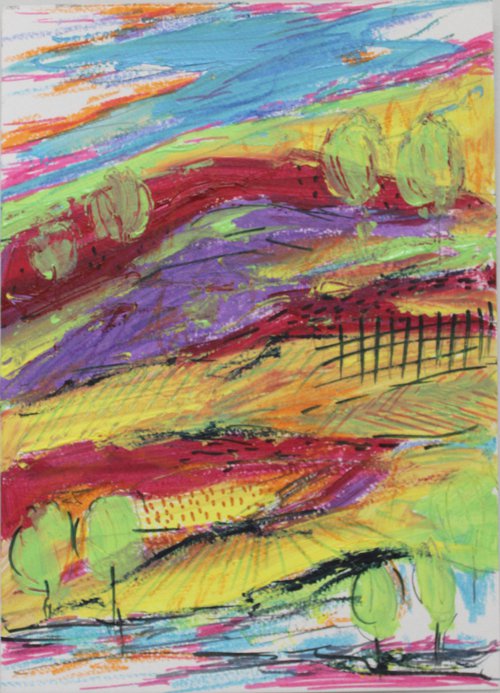 Rainbow landscape - mixed media painting - kids room art decor - whimsical artwork - abstract landscape by Vikashini Palanisamy