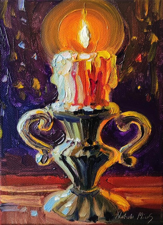 Burning candle Original oil painting 6x8''