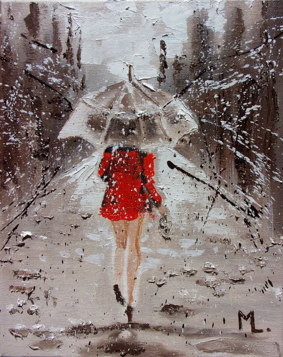 " SUMMER RAIN " original painting CITY palette knife