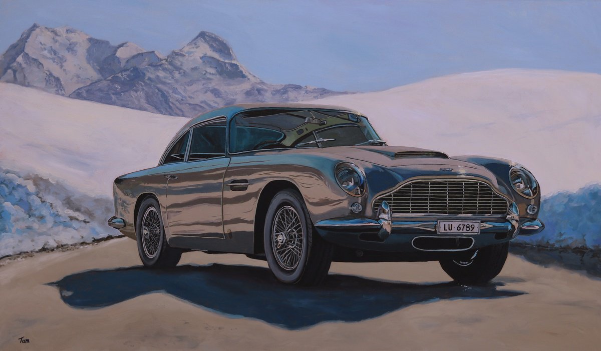 Transport Oil Painting By Tom Clay, 47 X 28", Aston Martin Db5, Original Artwork