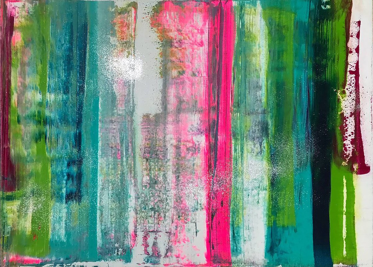 Impressionistic Abstract Acrylic Painting By Olga Melezhik, 31 X 24", Flow, Original Artwork