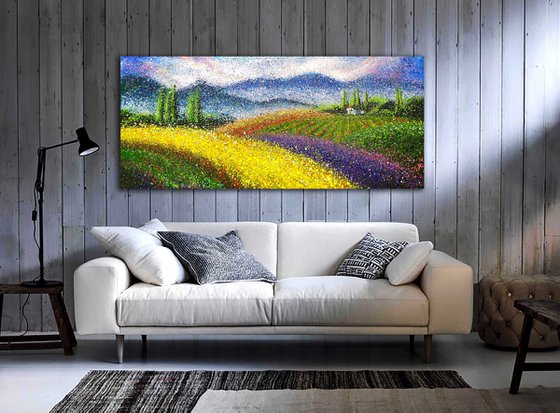 Large Summer landscape Countryside Bright nature Lavender Wheat fields