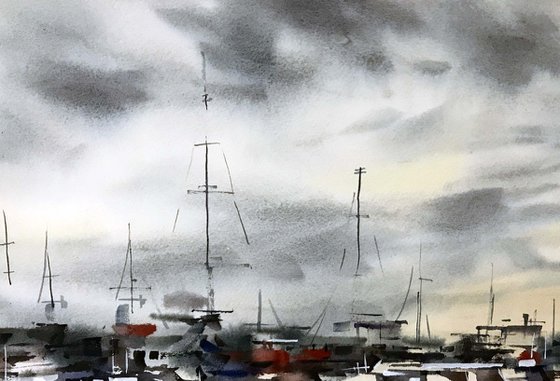 Boats. one of a kind. original painting. gift.