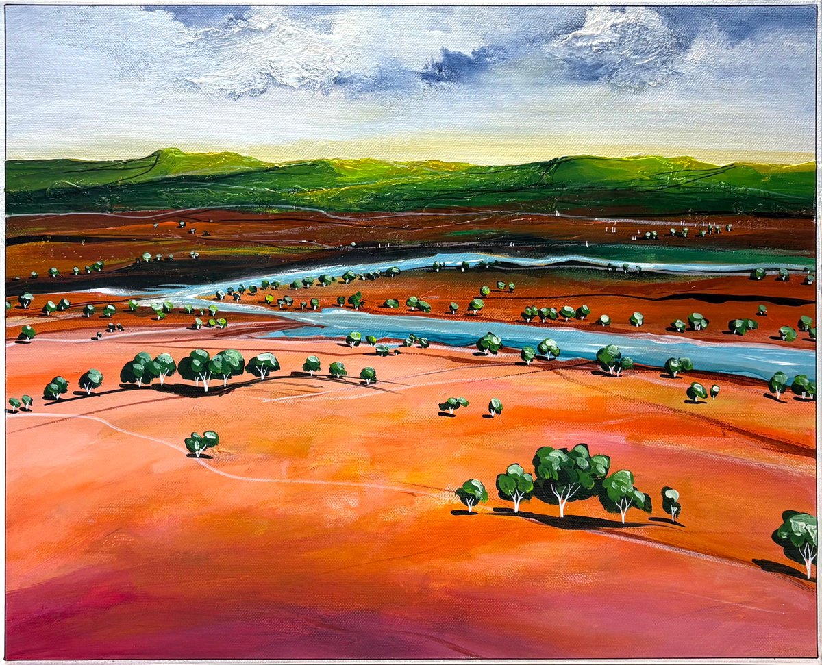 Organic Landscape Acrylic Painting By Tania Chanter, 20 X 16", Wake With A Smile, Original Artwork