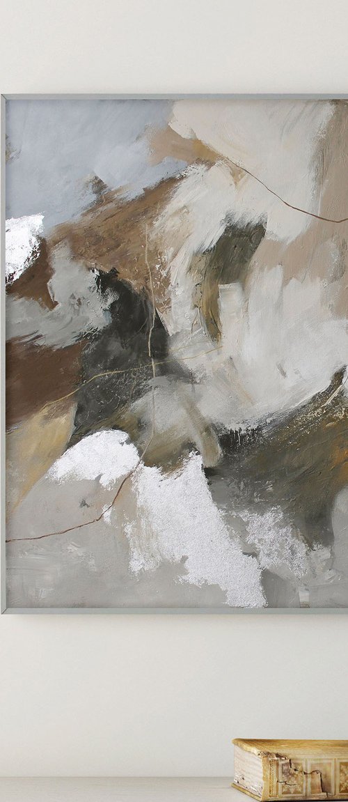 "Balance" Abstract gray brown silver art by Yana Sagan