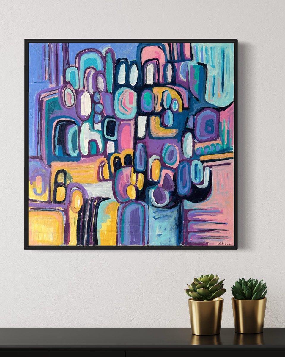 Abstract Acrylic Painting By Samantha Malone, 31 X 31", Caves Of The Imagination, Original Artwork