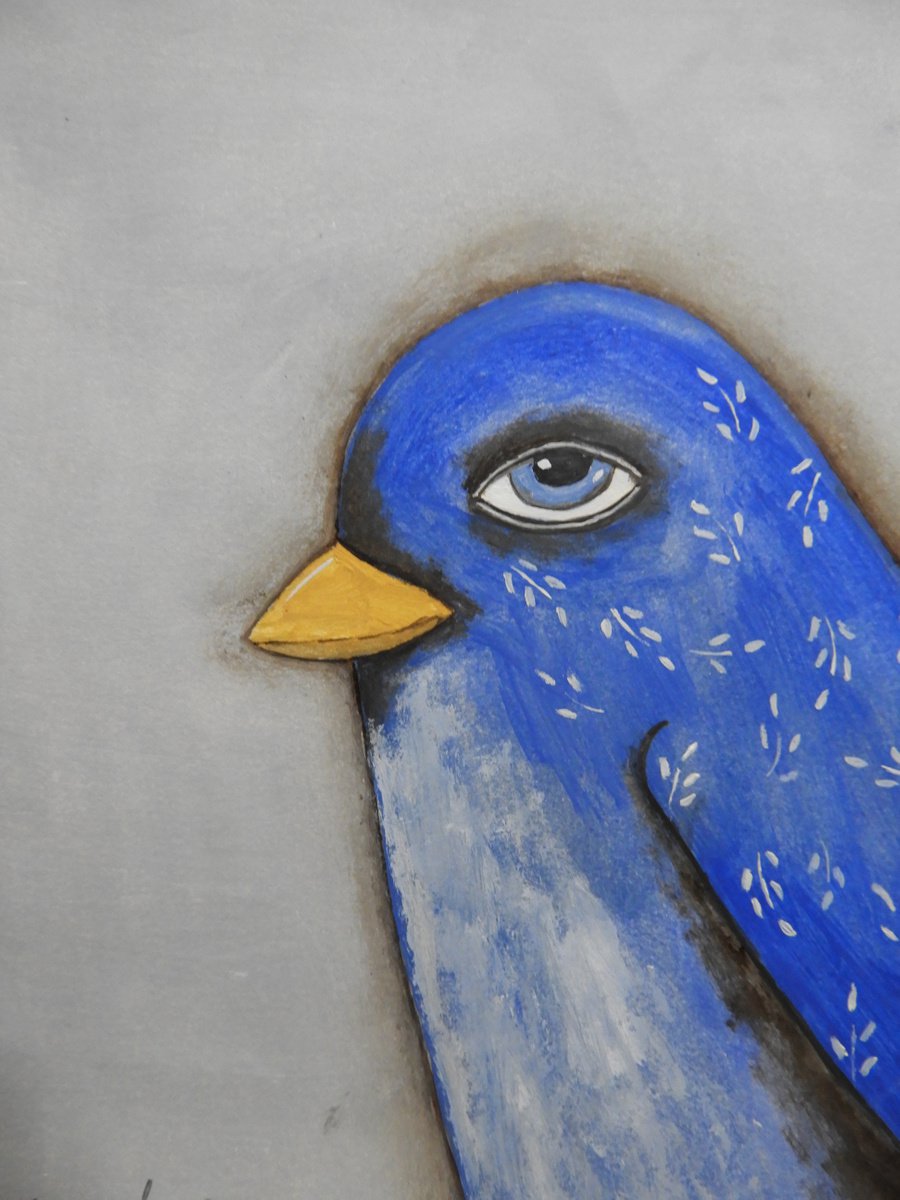 The blue bird - oil on paper by Silvia Beneforti