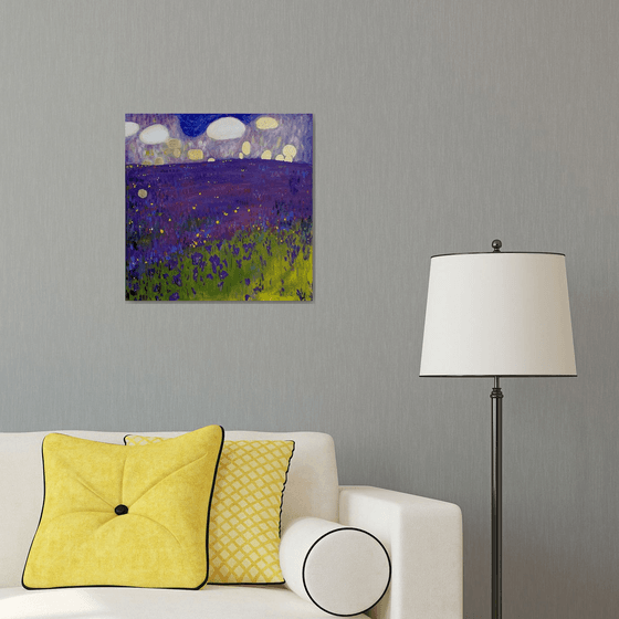 Contemporary Abstract Purple Lavender & Gold Leaf Clouds.