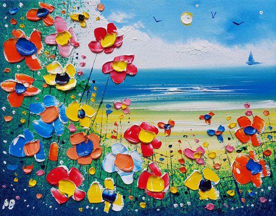 "Calm Beach & Flowers in Love"