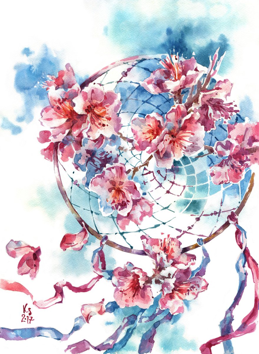 Impressionistic Botanical Watercolour By Ksenia Selianko, 12 X 16", Spring Bloom - Dreamcatcher, Original Artwork