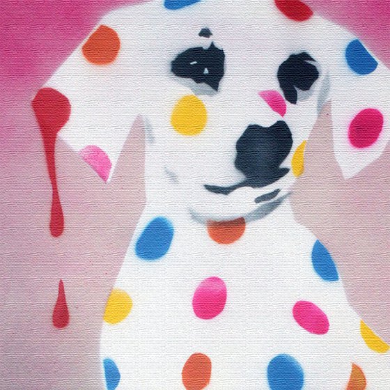 Damien's dotty, spotty, puppy dawg (pink on an Urbox) +FREE poem.