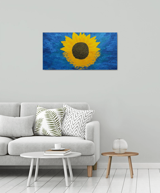 Morning Embrace - large abstract sunflower sunrise seascape painting; home, office decor