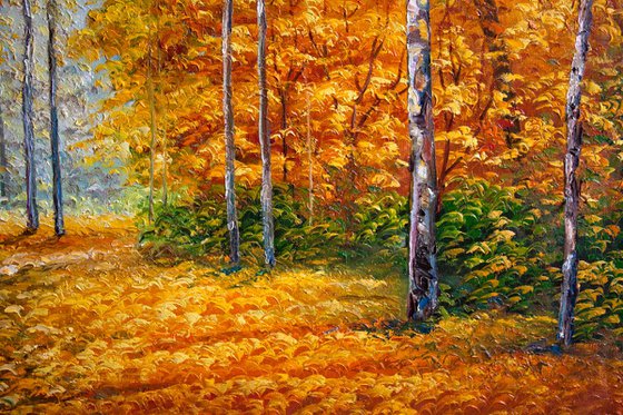 Birch grove in autumn (size 85х45cm)