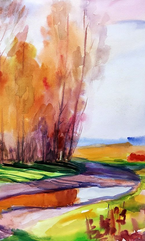 Autumn motif with road by Boris Serdyuk