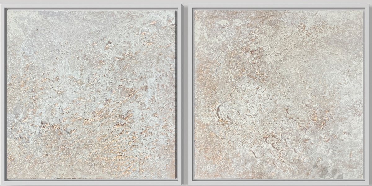 Abstract Acrylic Painting By Mireia Izquierdo, 35 X 35", Erosion Diptych, Original Artwork