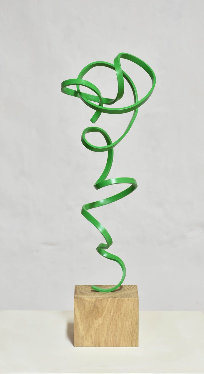 Expressive Abstract Sculpture By Yannick Bouillault, 6 X 18", Serpentant "Hesitation Vert", Original Artwork