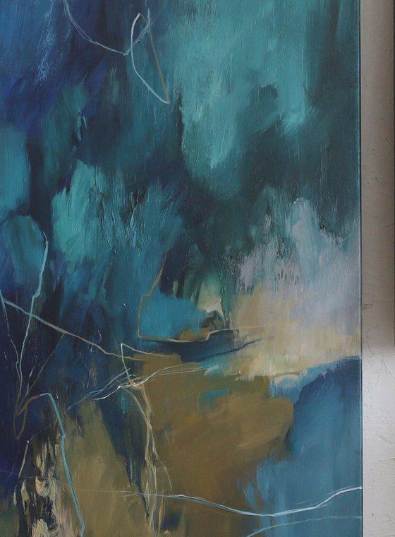 "Consonance" Navy teal brown abstract art