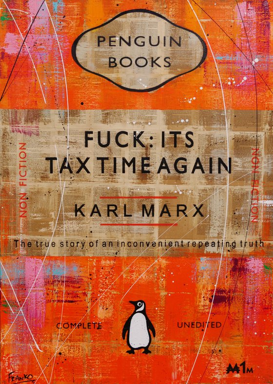 Fuck It's Tax Time 140cm x 100cm Orange Book Page Urban Pop Art