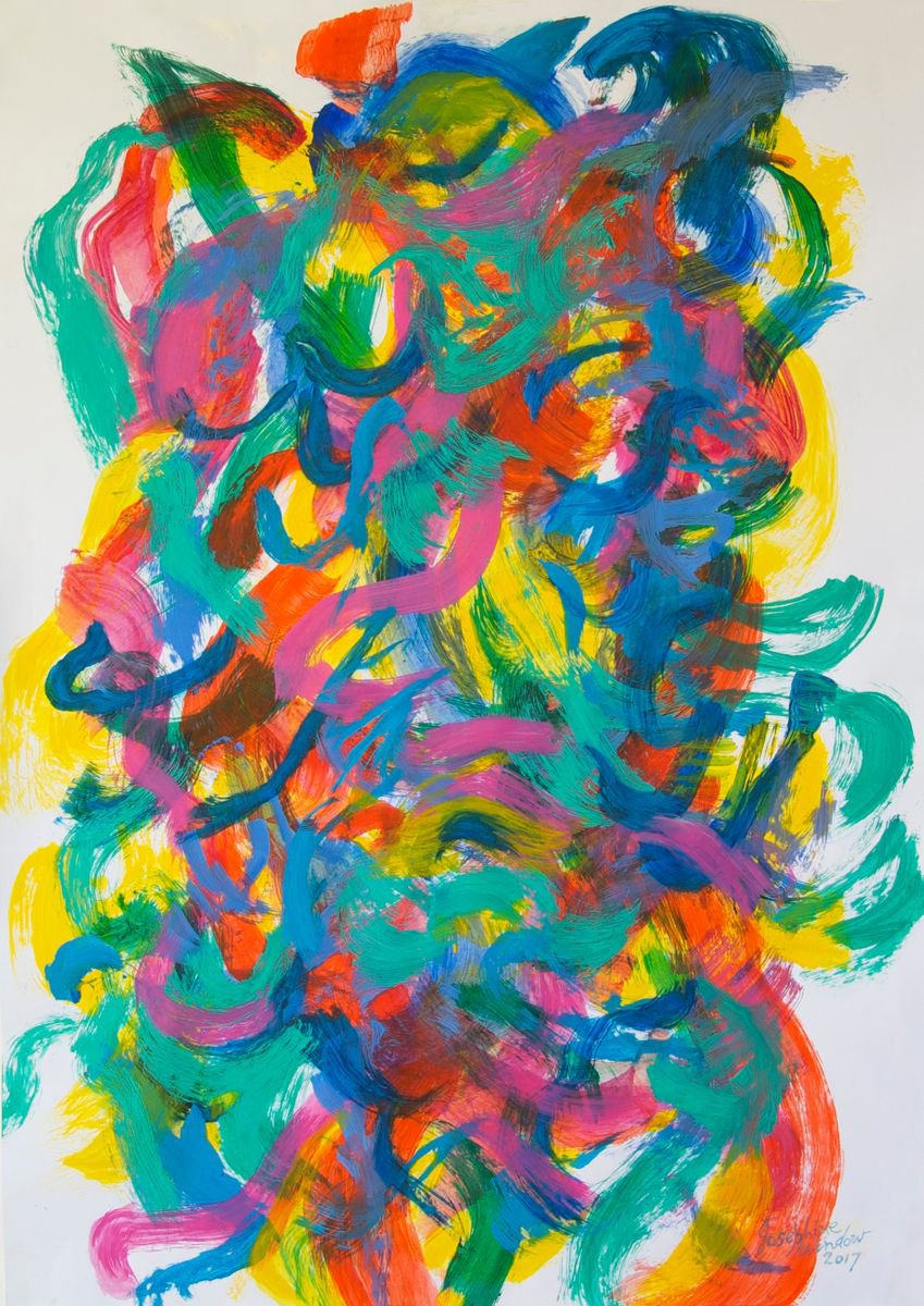 Organic Abstract Acrylic Painting By Josephine Window, 23 X 33", Dancing To The Beat 1, Original Artwork