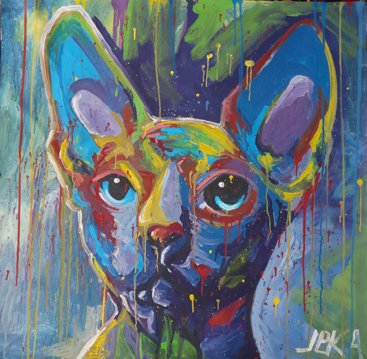 Sphynx cat Acrylic on canvas 100x100 by Eugene Gorbachenko