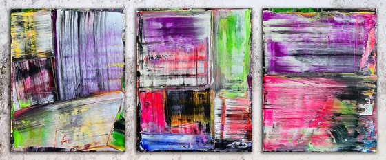 "Painting The Town" - Original PMS Abstract Acrylic Painting Triptych On Canvas - 72" x 30"